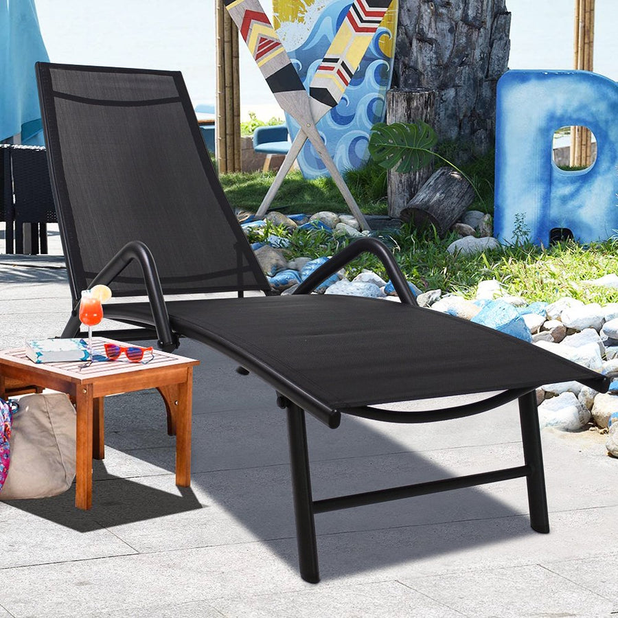 Pool Lounge Chair, Patio Furniture Single Patio Chaise Lounge Chair with Adjustable Back, Metal Reclining Lounge Chair for Beach, Backyard, Porch, Garden, 64.6"L x 23.6"W x 34.2"H, L4559