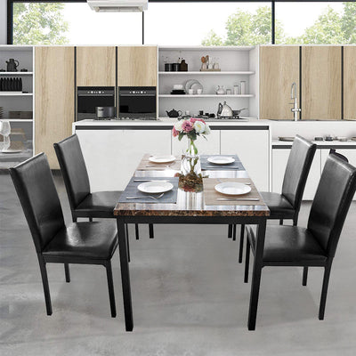 5 Piece Modern Dining Table Sets, Metal Dinette Set Faux Marble Rectangular Breakfast Table with Metal Legs & Black Finish Frame, Dining Table & Chairs for Apartment or Breakfast Nook, S12524