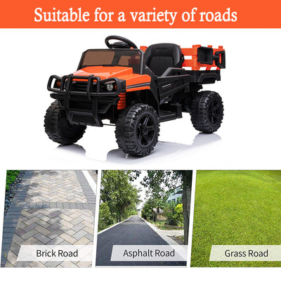 12V Kids Electric Ride On Car with Remote Control, LED Lights, Trailer, Shovel, Q01