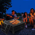 Multifunctional Fire Pit Table, 32'' Fireplace Heater/BBQ/Ice Pit, Square Metal Fire Pit Stove with Screen Lid and Log Poker for Backyard Garden Camping Picnic Bonfire, K1209