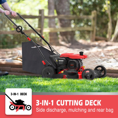 21-Inch 3-in-1 Gas Powered Self Propelled Lawn Mower, Gas Lawn Mower with Bag, 5 Adjustable Heights 1.18"-3", 209CC 4-Stroke Engine, Oil Included - Fits for Garden Backyard Lawn