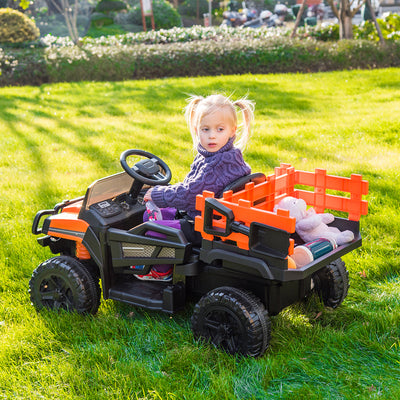 12V Kids Electric Ride On Car with Remote Control, LED Lights, Trailer, Shovel, Q01
