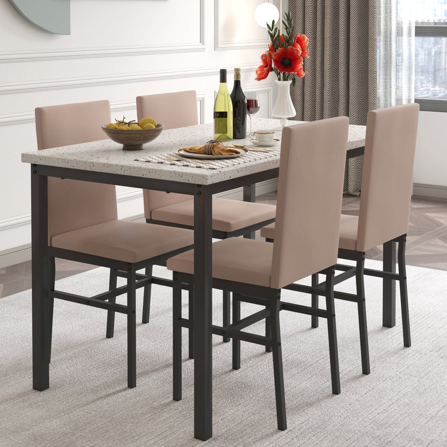 Dining Table with 4 High-back Upholstered Chairs, Modern Dinette Set, Dining Table and Chairs Set for 4 Persons, Small Home Kitchen Dining Table Set, Ideal for Apartment Breakfast Nook Bar, B1458