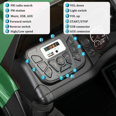 Electric Kids Toys, Kids Ride-on Tractor with Trailer, 12V Car w/ Parental Remote Control, Safety Belt, Music, MP3 Player, Headlight, Motorized Truck for Boys Girls