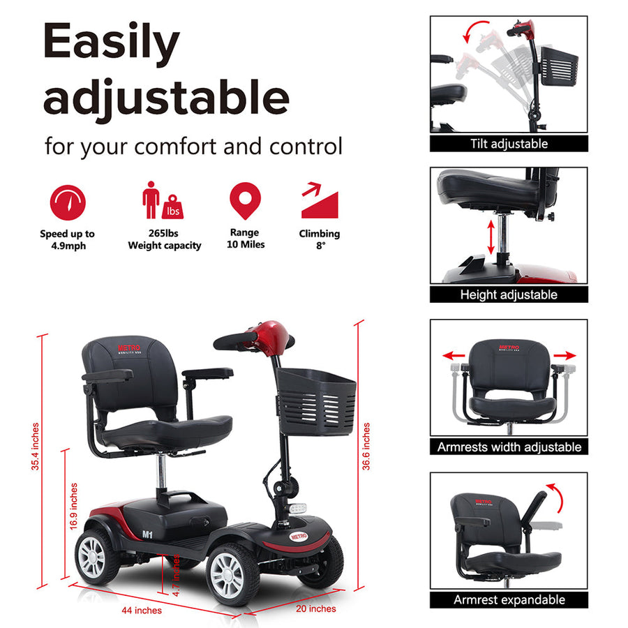 Segmart Mobility Scooters for Seniors, Heavy Duty Handicap Electric Scooters with 4 Wheel, Lightweight Compact Motorized Scooter with Headlights, Outdoor Power Scooter with Anti-Tip Wheels, Blue, SS113