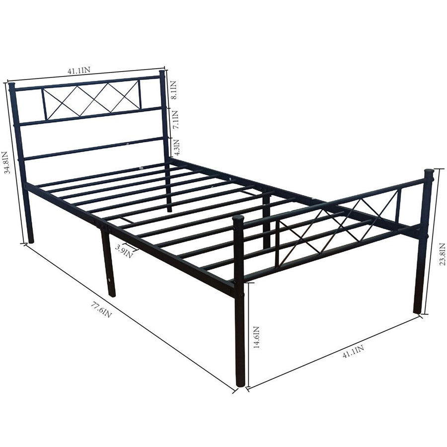 Bed Frame with Headboard, SEGMART Solid Twin Size Bed Frame for Adults Teens Kids, Metal Platform Bed Frame with Metal Slat Support, Twin Bed Frame No Box Spring Needed, 77.6"L x 41"W, Black, H2249