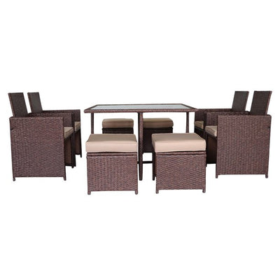 Patio Dining Sets Clearance, 9 Piece Patio Furniture Sets with 4 PE Wicker Chairs, 4 Ottomans, Glass Table, All-Weather Outdoor Patio Dining Conversation Set with Cushions for Backyard, Lawn, Garden