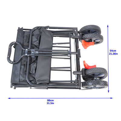 Outdoor Folding Utility Wagon, Collapsible Beach Wagon Cart with 360 Rotating Front Wheels and Drink Holders, Portable Garden Cart for Camping, Picnic, Beach, TR32