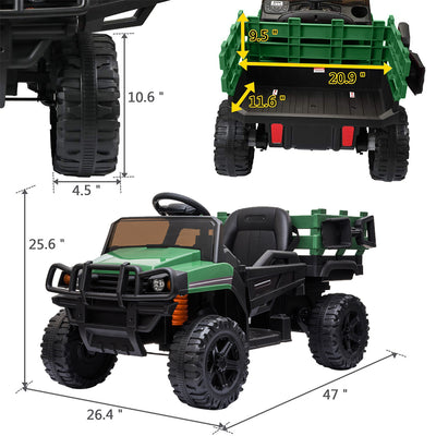 Electric Kids Toys, Kids Ride-on Tractor with Trailer, 12V Battery Powered Car w/ 2.4 GHz Parental Remote Control, Safety Belt, Music, MP3 Player, Headlight, Motorized Truck for Boys Girls