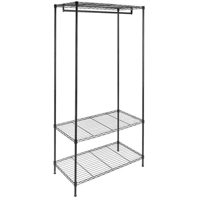 Heavy Duty Clothes Rack, Heavy Duty 5.9FT Portable Hanging Clothes Rack with Shelves, 3 Tier Wire Shelving Rack with Hanging Rod, Freestanding Closet Wardrobe Rack for Home Bedroom, L