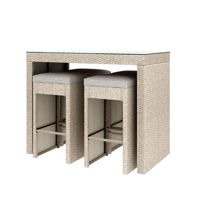 Outdoor Conversation Set, 5 Piece Patio Furniture Set with Dining Table, 4 Stools, Patio Rattan Dining Set with Cushions for Backyard, Porch, Garden, Pool, LLL4145