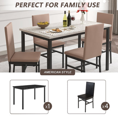 Dining Table with 4 High-back Upholstered Chairs, Modern Dinette Set, Dining Table and Chairs Set for 4 Persons, Small Home Kitchen Dining Table Set, Ideal for Apartment Breakfast Nook Bar, B1458
