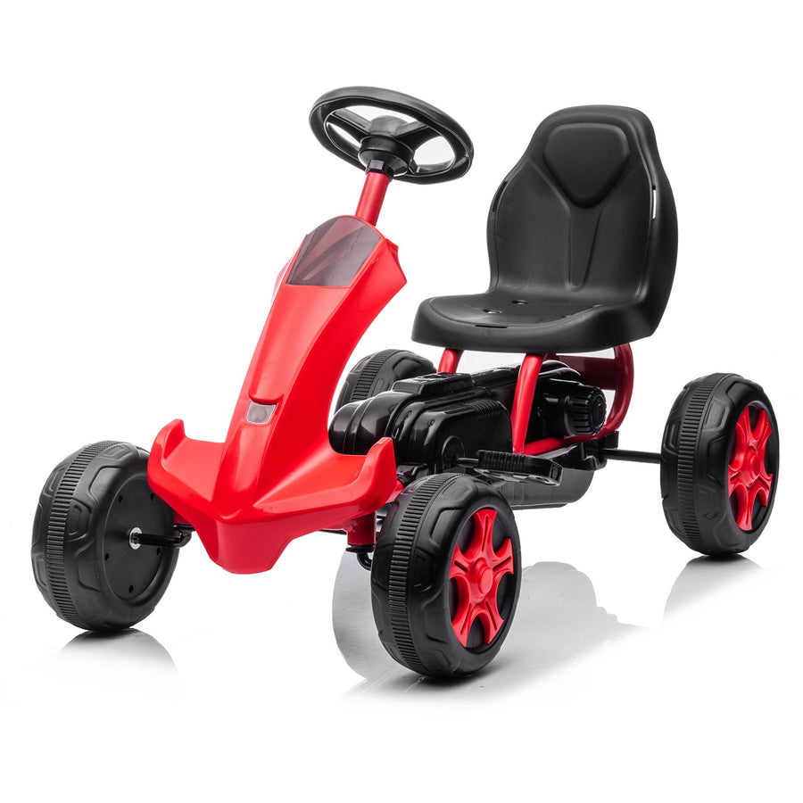 Red Go Kart, Powered Ride On Pedal Go Kart, Kids' Pedal Cars for Outdoor, Racer Pedal Car with Anti-slip Tires, Racer Bicycle with Adjustable Seat for Boys & Girls, L2530