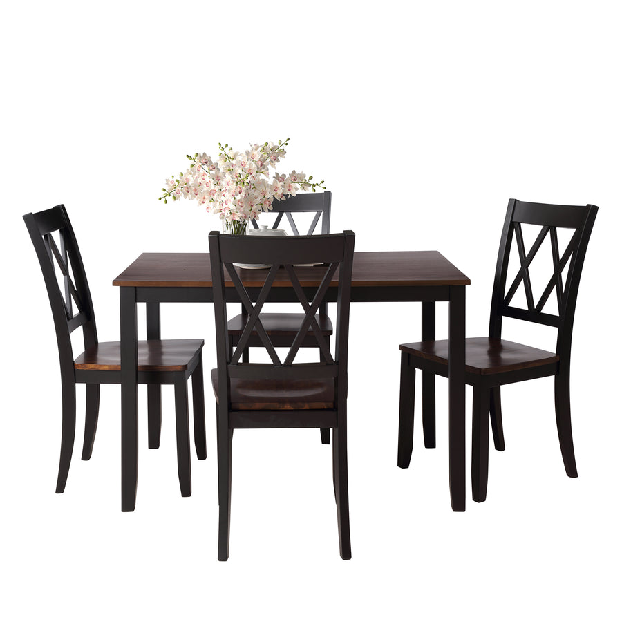 45.47'' x 29.52'' x 30'' Dining Table Sets, 5-Piece Solid Wood Rectangular Table with Thick Legs & Frame, Dining Table and Chairs for Dining Room, Living Room, Kitchen, Restaurant, Black, S8069