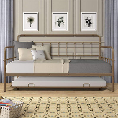 Twin Daybed with Trundle Included, SEGMART Twin Trundle Bed Frame with Metal Slat Support, Trundle Beds for Kids Teens, Daybed for Bedroom Guest Living Room, Bed Frame No Box Spring Needed, Brass