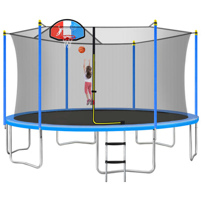 Outdoor 15' Round Trampoline, 2022 Upgraded Enclosed Fitness Trampoline with Safety Enclosure Net and Jumping Mat, Safety Spring Cover Padding & 6 Heavy Steel Legs for Indoor Park, S1555