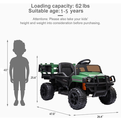 Electric Kids Toys, Kids Ride-on Tractor with Trailer, 12V Battery Powered Car w/ 2.4 GHz Parental Remote Control, Safety Belt, Music, MP3 Player, Headlight, Motorized Truck for Boys Girls