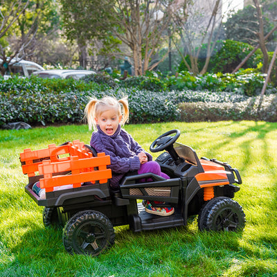 12V Kids Electric Ride On Car with Remote Control, LED Lights, Trailer, Shovel, Q01