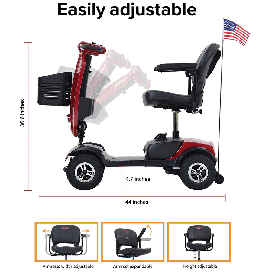 Senior Mobility Scooter, Outdoor Electric Powered Mobility Scooter with The US Flag, Motorized Scooter with Pneumatic Tires, Foldable Tiller with Cup Holder & USB Charging Port, 4.9 mph, Red, SS469
