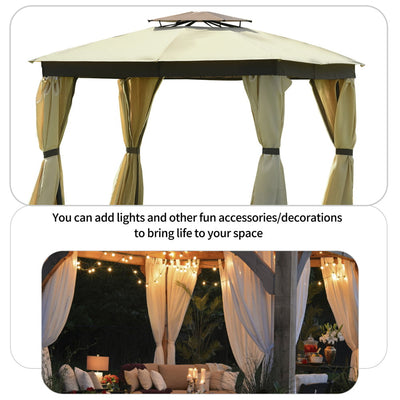 Gazebo with Curtains, SEGMART 10'x10' Gazebo with Netting, Outdoor Patio Gazebo with Screen, Canopy Tent Sun Shelter Gazebo Tent Screen House, Gazebo With Double Roof for Outside Yard Deck, LLL4612