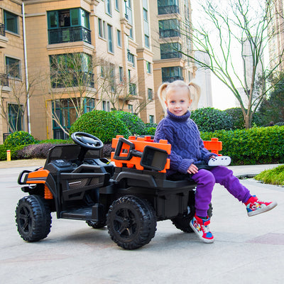 12V Kids Electric Ride On Car with Remote Control, LED Lights, Trailer, Shovel, Q01