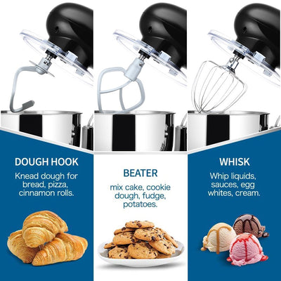 Kitchen Stand Mixer, Black 5.8QT Tilt-Head Electric Stand Mixer with Handle, 660W 6-Speed Food Dough Mixer with Stainless Steel Bowl/Dough Hook/Beater/Whisk/Spatula for Baking, Cake, Cookie, HJ158