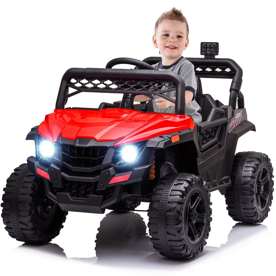 12V Ride on Toy with Remote Control, Battery Powered Kids UTV Ride on Truck Car with Suspension, Red Electric Vehicles for Boys Girls, with LED Lights, MP3/USB Port, Radio, LL882