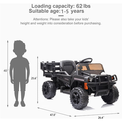 Electric Kids Toys, Kids Ride-on Tractor with Trailer, 12V Car w/ Parental Remote Control, Safety Belt, Music, MP3 Player, Headlight, Motorized Truck for Boys Girls