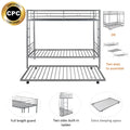 Bunkbed with Roll Out Trundle Bed Frame, Metal Bunk Bed Can Be Divided Into Two Twin Beds, Trundle Twin Bunk Bed with Ladders and Guardrails for Guest Room, Space Saving Bedroom Furniture, Silver, K10