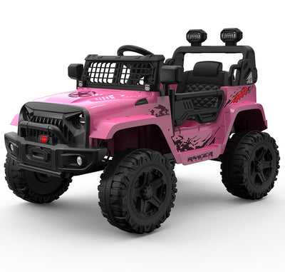 Battery Cars for Kids, 12 Volt Ride on Toys with Remote, Powered Ride on Cars for Girls Ages 3-5, Pink Electric Vehicle Ride on Truck, with LED Lights, Stickers, Seatbelt, Foot Pedal, FM, L5338