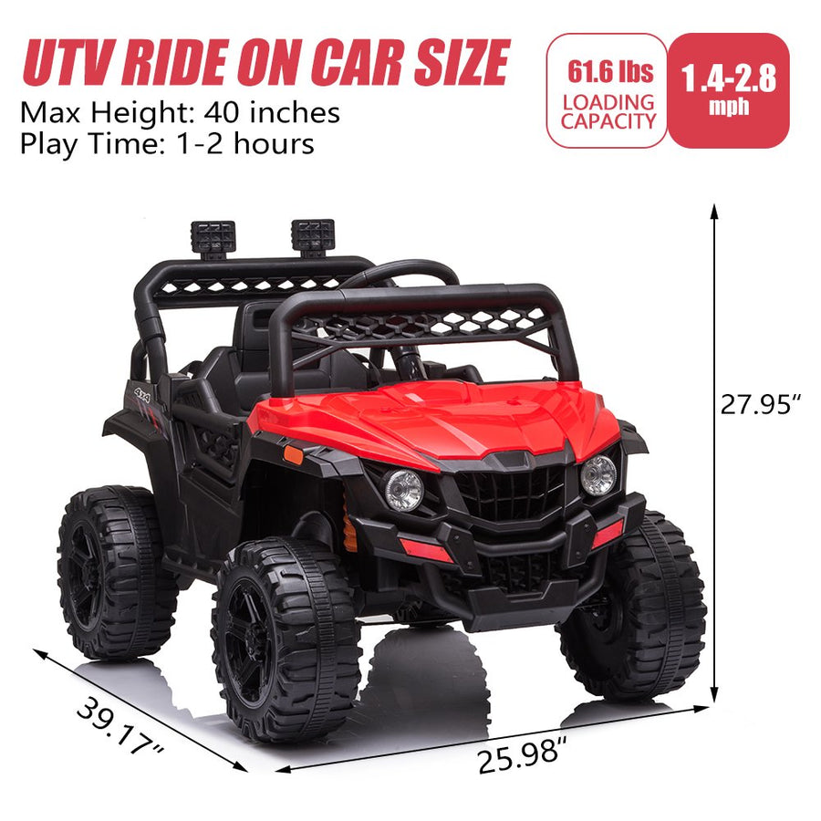12V Ride on Toy with Remote Control, Battery Powered Kids UTV Ride on Truck Car with Suspension, Red Electric Vehicles for Boys Girls, with LED Lights, MP3/USB Port, Radio, LL882