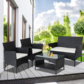 Outdoor Patio Furniture Sets, 4 Piece Patio Conversation Sets with Coffee Table, Loveseat & 2 Wicker Chairs, Black Outdoor Rattan Wicker Patio Set for Yard, Porch, Pool, LLL1716