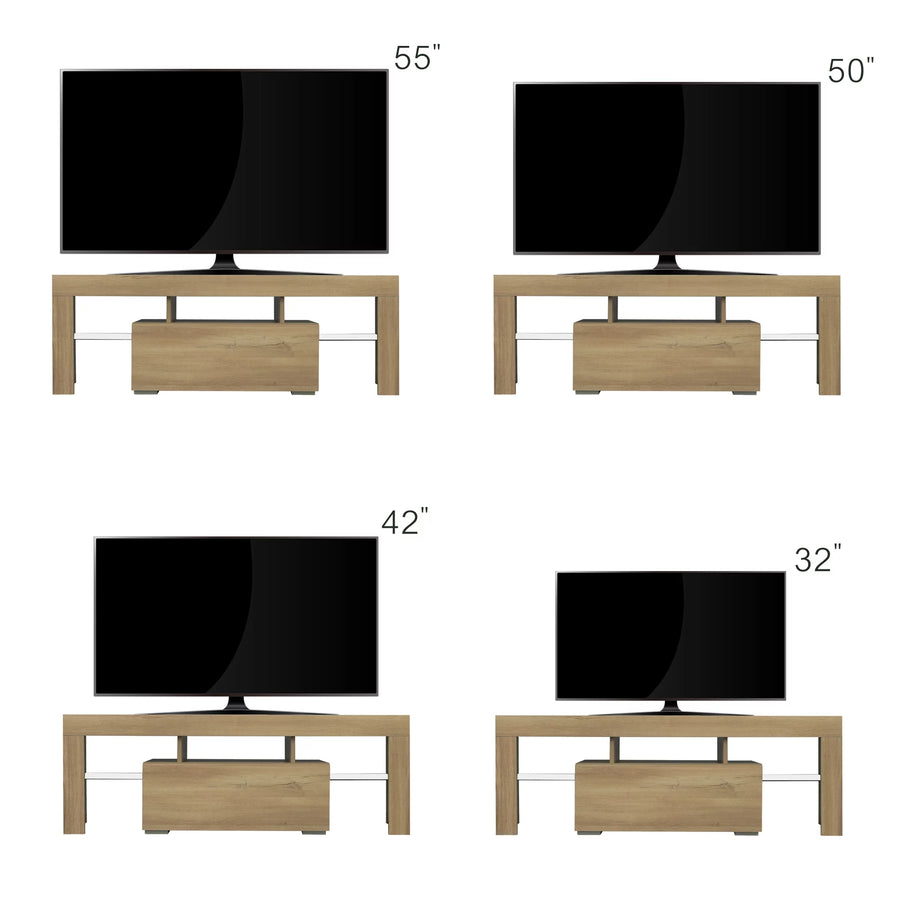 Television Stands for TVs up to 55'', Modern Gloss Entertainment Center with LED Lights, Media Console Table Storage Desk with Drawer and Open Shelves for Up to 55 Inch TV, Rustic Oak, S9816