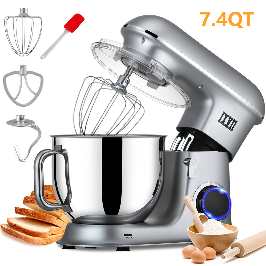 SEGMART 3 in 1 Stand Mixer, 7.4QT 6-Speed Tilt-Head Electric Mixer with Dishwasher Safe Dough Hook, Flat Beater, Wire Whip & Spatula for Most Home Cooks, Multifunction Standing Mixer - 660W, K136