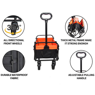 Collapsible Wagon Cart with Wheels, Heavy Duty Utility Cart with All-Terrain Wheels, Portable Garden Cart for Garden, Beach, Lawn