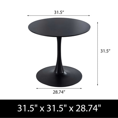 31.5" Round Tulip Table in Black, Mid-Century Modern Dining Table with Round Top and Pedestal Base, Conference Pedestal Desk, Leisure Coffee Table, Seat for 2-4, Max Loading 220lbs, K2038