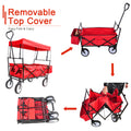 Folding Wagon Cart with Canopy, Heavy Duty Collapsible Utility Wagon with All-Terrain Wheels and Cup Holder, 150lbs Capacity Beach Wagon Cart for Garden Shopping Trip Camping, B119