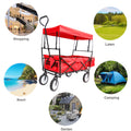 Folding Wagon Cart with Canopy, Heavy Duty Collapsible Utility Wagon with All-Terrain Wheels and Cup Holder, 150lbs Capacity Beach Wagon Cart for Garden Shopping Trip Camping, B119