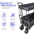 Outdoor Collapsible Wagon Cart, Utility Garden Wagon for Beach, Groceries, Sand, Garden, Camping w/ Removable Canopy and Cup Holders, 600D PVC Fabric, B714