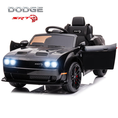 Electric Kids Toys, 12V Licensed Dodge Challenger SRT Ride on Car, 12V Battery Powered Vehicles w/ Remote Control, Safety Belt, Bluetooth, MP3 Player, Headlight, Motorized Truck for Boys Girls