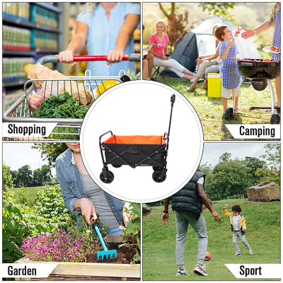 Collapsible Wagon Cart with Wheels, Heavy Duty Utility Cart with All-Terrain Wheels, Portable Garden Cart for Garden, Beach, Lawn