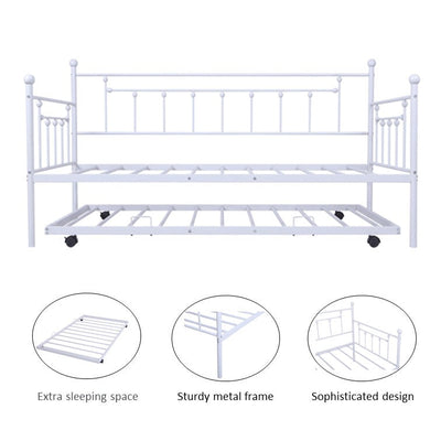 Twin Daybed with Trundle Included, SEGMART Twin Trundle Bed Frame with Metal Slat Support, Trundle Beds for Kids Teens, Daybed for Bedroom Guest Living Room, Bed Frame No Box Spring Needed, Light Grey, L