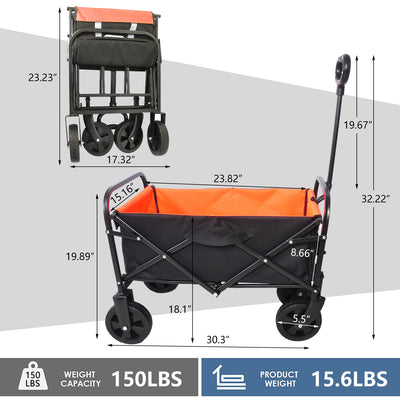 Collapsible Wagon Cart with Wheels, Heavy Duty Utility Cart with All-Terrain Wheels, Portable Garden Cart for Garden, Beach, Lawn