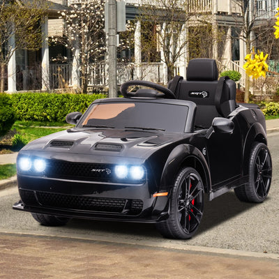 Electric Kids Toys, 12V Licensed Dodge Challenger SRT Ride on Car, 12V Battery Powered Vehicles w/ Remote Control, Safety Belt, Bluetooth, MP3 Player, Headlight, Motorized Truck for Boys Girls