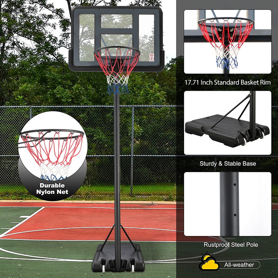 SEGMART Basketball Hoop for Outdoor Indoor, 4.9-10ft Adjustable Adults Teens Kids In-Ground Basketball Hoop with Wheels, Portable Basketball Net with 43 Inch PVC Impact Backboard