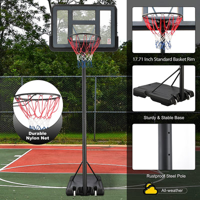 SEGMART Basketball Hoop for Adults Teens Kids, 4.9-10ft Adjustable Basketball Goal with Wheels, Weather-resistant 43 Inch Basketball Backboard, Basketball Rim for Gym Basketball Court Backyard