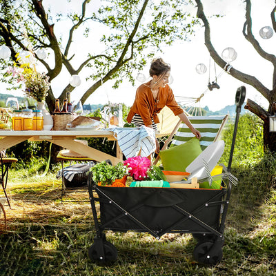 Collapsible Wagon Cart with Wheels, Heavy Duty Utility Cart with All-Terrain Wheels, Portable Garden Cart for Garden, Beach, Lawn