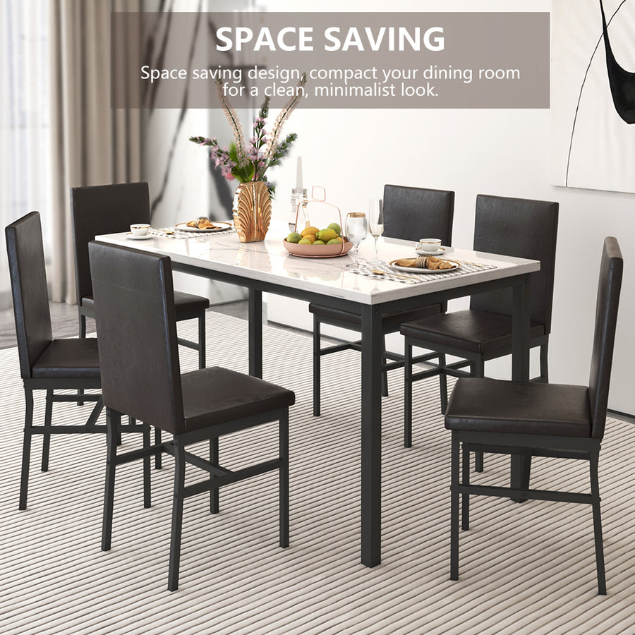 SEGMART Dining Table with 6 High-back Upholstered Chairs, Modern Dinette Set, Dining Table & Chairs Set for 6 Persons, Small Home Kitchen Dining Table Set, Ideal for Apartment Breakfast Nook