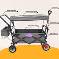 Outdoor Folding Utility Wagon with Removable Canopy, Collapsible Beach Wagon Cart with 360 Rotating Front Wheels and Drink Holders, Portable Garden Cart for Camping, Picnic, Beach, TR44