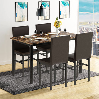 SEGMART 5 Piece Dining Table Set, Modern Faux Marble Table and 4 PU Leather Upholstered Chairs, Square Kitchen Table and Chairs for 4 Persons, Small Dining Set for Bar Kitchen Breakfast Nook, B23